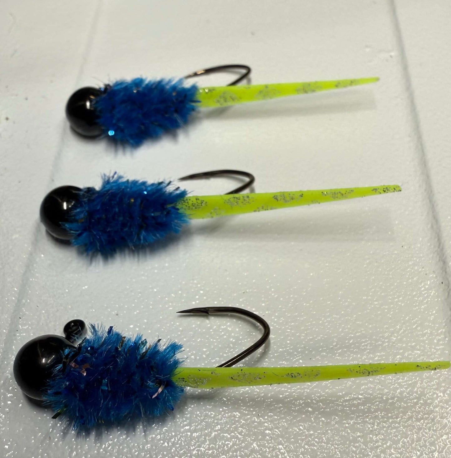 Blue Black Chartreuse Wedge Tail 3/Pack