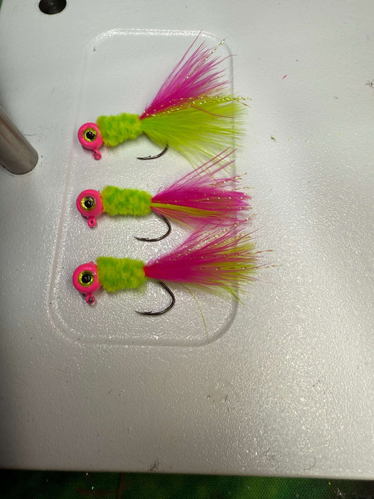 1/16oz Pink Lemonade Hand Tied 3/pack Marabou - Crappie Carnivore