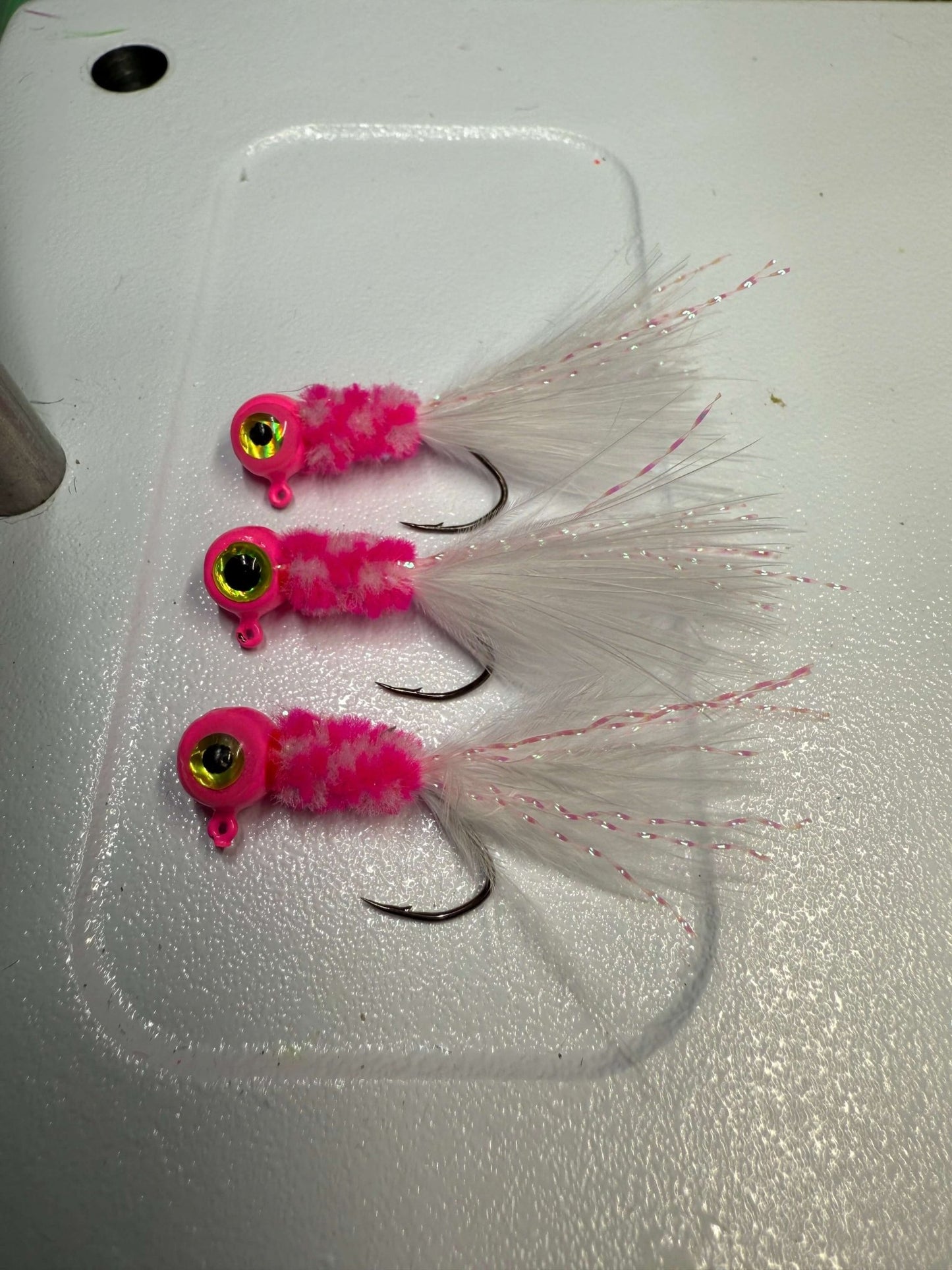1/16oz Pink & White Hand Tied 3/pack Marabou - Crappie Carnivore