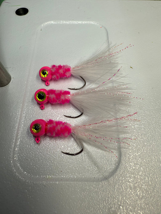 1/16oz Pink & White Hand Tied 3/pack
